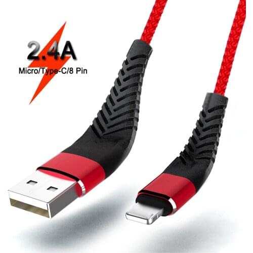 Bending Resistance 2M 3M Fast Charging USB Cable Nylon Fast Charging Wire for iPhone Micro Type-C Cable for Samsung Xiaomi HTC