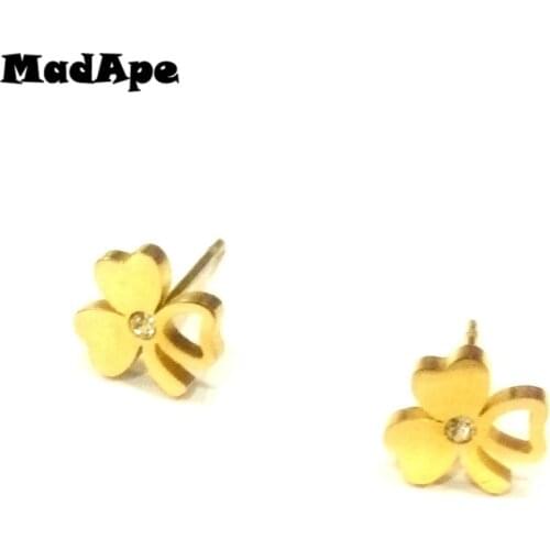 MadApe 2019 Fashion Jewelry Gold Color Four-leaf Clover Earrings Stainless Steel Women Stud Earrings For Girl Jewelry