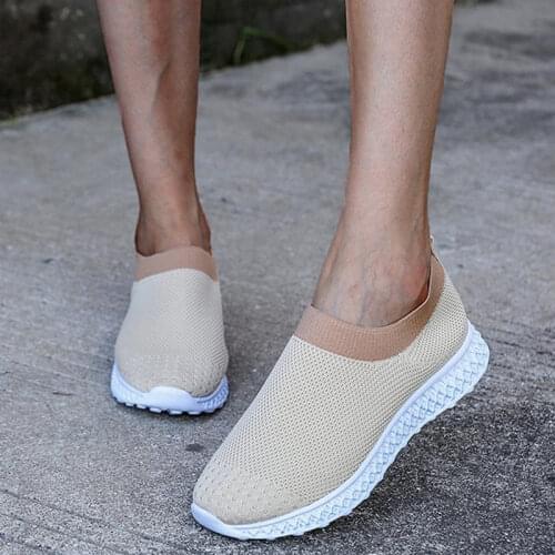 Rimocy 2021 Womens Knitting Sock Sneakers White Black Slip on Flat Casual Shoes Women Light Breathable Mesh Platform Sneakers