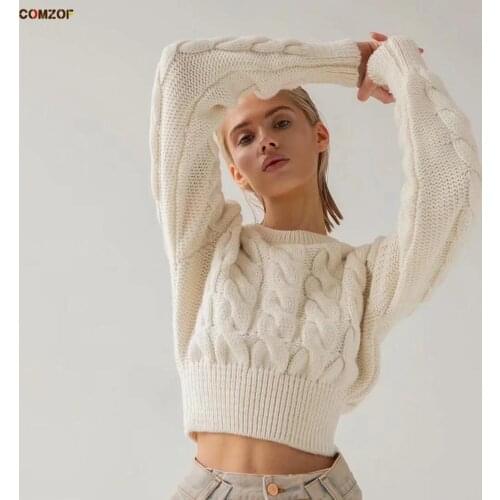 2020 Autumn Winter Women Long Sleeve Crop Top Pullover Sweaters Knitwear Clothing Lady Short Jumper Femme Chandails