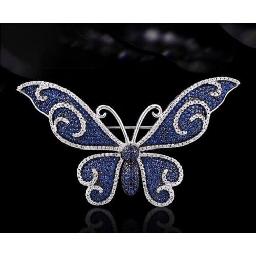 1pc 76*40mm Silver Plated Cubic Zirconia micro butterfly brooch Pin