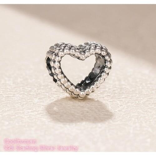 100% 925 Sterling Silver Beaded Heart Charm beads Fit Original Brand Charms Bracelet DIY jewelry Winter