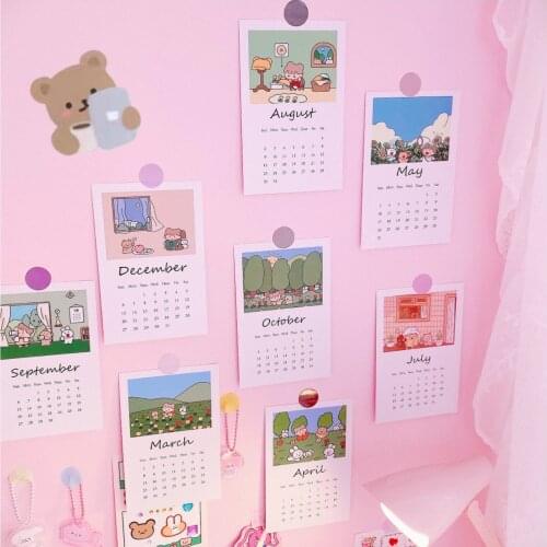12 pcs forest girl Calendar Card expressive background Metope decorative card cartoon decoration picture photography Props