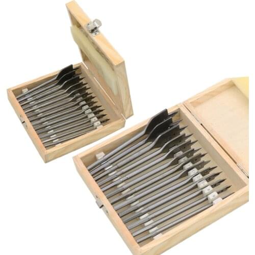 16/13pcs/BOX 6mm-38mm Flat Drill Long High-carbon Steel Wood Flat Drill Set Woodworking Spade Drill Bits Woodworking Hand Tool