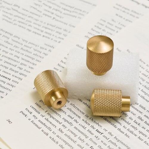 2PCS Brass Knurled/Textured Modern Kitchen Cabinet Knobs and Handles Drawer Pulls Bedroom Knobs Single Handle GF80