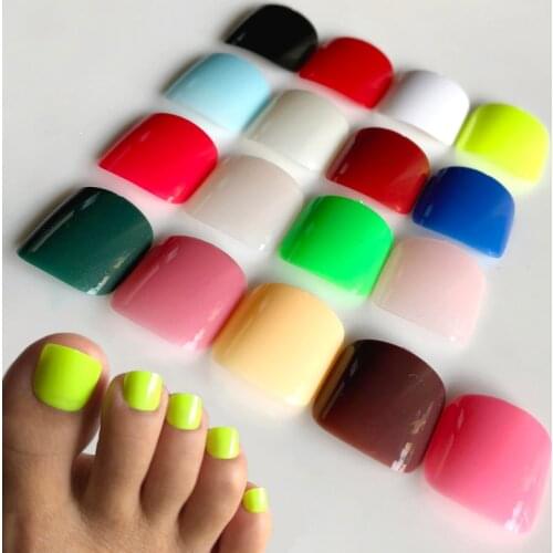 24Pcs/set Candy Color Artificial False Toe Nails Macaron Fake Toenails For Design DIY Foot Tip Manicure Tool 17colors to choose