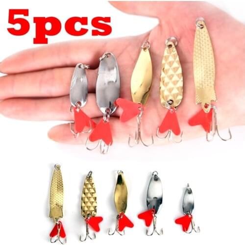 5pcs Metal Spinner Spoon Fishing Lure Wobbler Hard Baits For Trout Pike Pesca Peche Crankbait Treble Hook Artificial Bait Tackle