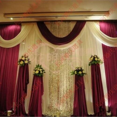 9.8ft * 19.6ft Luxury burgundy Wedding backdrop with silver sequin swag wedding decoration