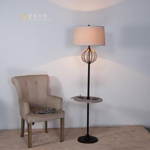American wrought iron floor lamp living room study simple retro pastoral bedroom European-style cloth with table vertical lamps