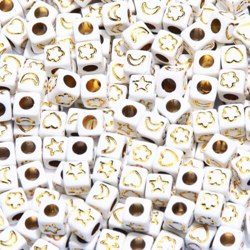 White and Gold Acrylic Beads Mixed Moon Star Flower Heart Square Spacer Beads For Jewelry Making Diy Handmade Bracelet