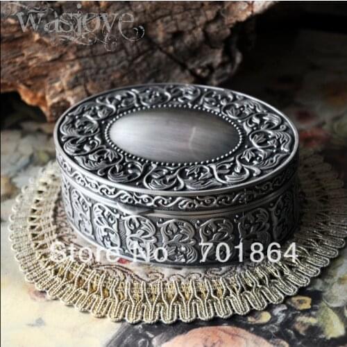 Free Shipping - Fashion Jewlry Case Vintage Trinkets Metal Box Oval Shaped