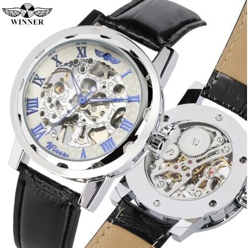 Business Skeleton Mechanical Watches Mechanical Watch for Teenagers Leather Band Hand-wind Mechanical Watch Gift for Boy