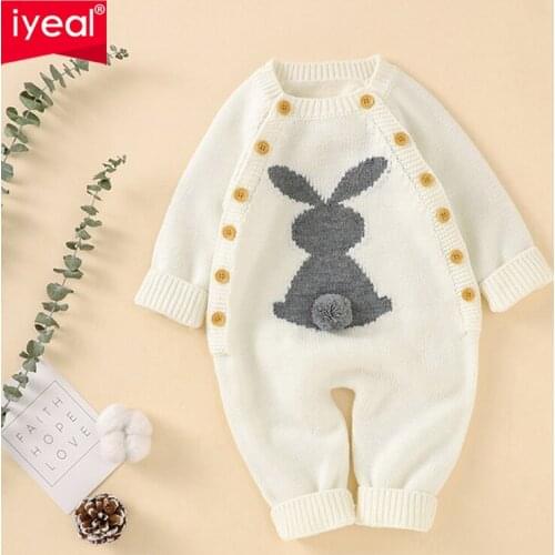 IYEAL Newborns Baby Boys Romper Rabbit Pattern Knitting Jumpsuit For Kids Clothes Toddler Girls Autumn Babies Overalls 0-18 M