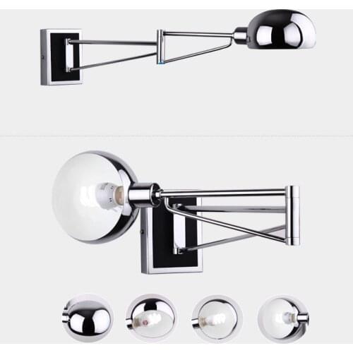 Chrome Wall Sconce Bedside wall fixtures Lighting for bedroom modern Swing Arm wall lamp Reading Lights Mirror E14 Led Arandela