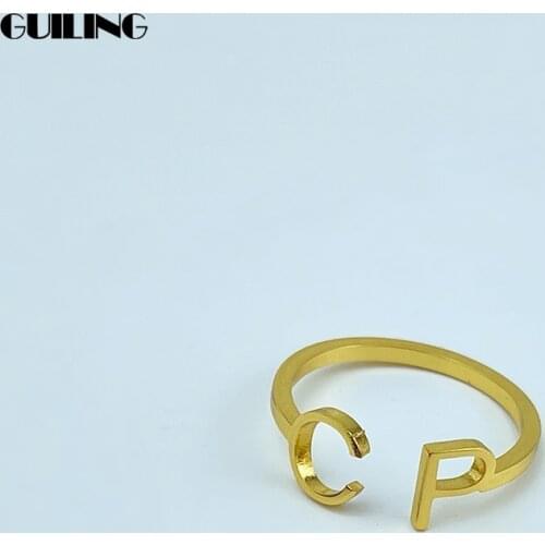 Dainty Personalized Customize Two Initial Rings Stainless Steel Gold Name Rings for Women Gift Jewelry Tiny Wedding Couple Ring