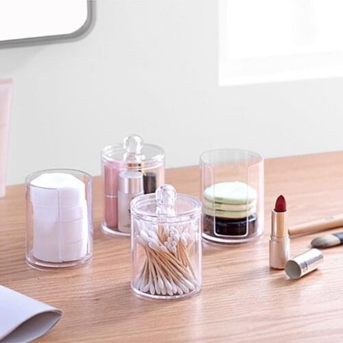 Makeup Box Organizer Clear Stand Round Cotton Swab Toothpick Dispenser Holder Plastic Container for Bedroom Livingroom