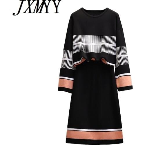 Fashion Plus Size Womens Autumn Clothing Comfortable Knitted Suit Skirt Was Thin And Western Style Reduced Age Two-Piece Suit