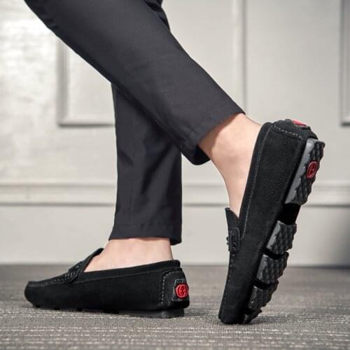 Summer Slip on Mens Casual Loafer Men Genuine Leather Men Spring Summer Moccasins Slip on Black Lightweight Driving Shoes