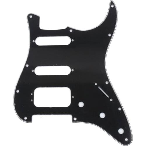 Musiclily Pro 11-Hole Round Corner HSS Guitar Strat Pickguard for USA/Mexican Stratocaster 3-screw Pickup, 3Ply Black
