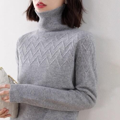 Soft&Warm Knitwears Women 100% Autralian Wool Knitted Pullovers Hot Sale Ladies Turtleneck Long Sleeve Sweaters