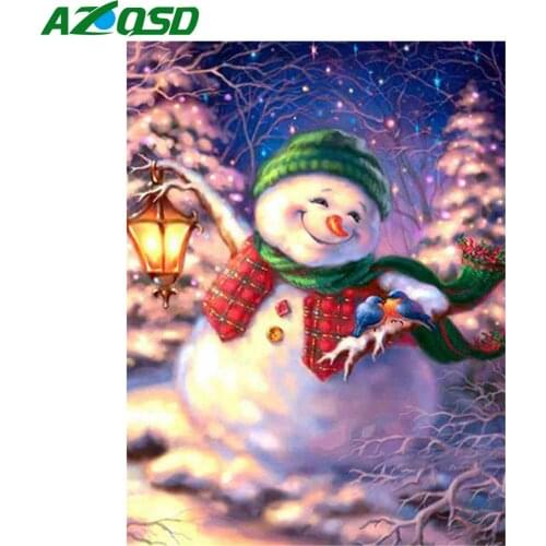 AZQSD Full Square Diamond Art Painting Kits Snowman Winter Childrens Room Decor Diamond Embroidery Scenery Mosaic Home Decor