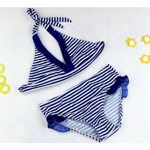 2020 New Summer Girls Split Two-pieces Swimwear Girls Close-fitting Skinny High Elastic Striped Swimsuit, Children Stripe Bikini