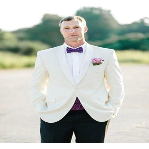 New Ivory Suit Mens 2020 Wedding Suits Custom Made Slim Fit Business Suit Groom Party Male Tuxedos 2 Piece Set (Jacket+Pants)