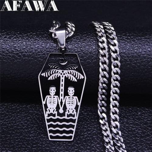 2021 Couple Skull Stainless Steel Pendants Necklaces for Women/Men Silver Color Chain Necklace Jewelry chaine homme N4446S02