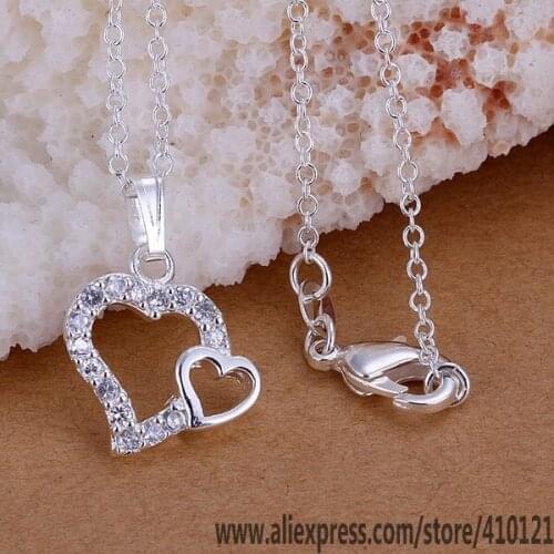 P210_2 Lucky Charm Silver Color Pendants For Women Jewelry Necklace Girl Lady Accessories Fashion Pendant Stone Double Heart