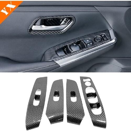 Glass Lift Control Switch Panel Cover ABS Matte/ Carbon Fibre Door Window Trim Shell for Nissan Sentra 2020 Accessories