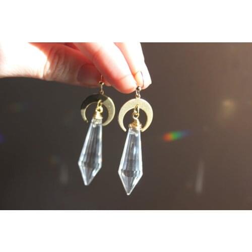 Gold-plated Moon Suncatcher Earrings | Celestial Crystal Pendant Earrings | Handmade Jewelry | Sun Catcher Earrings