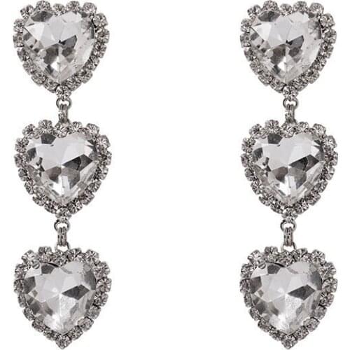 Exaggerated Fashion Crystal Long Heart Earrings Contracted Joker Long Women Drop Earrings Luxury Simple Earrings Jewelry