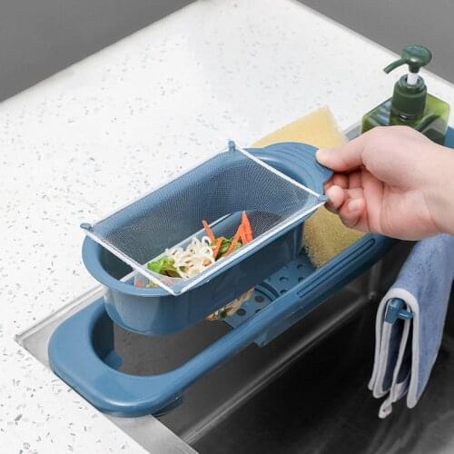 Adjustable Dish Drainer Sink Drain Basket Washing Vegetable Fruit Plastic Creative Drying Rack Kitchen Accessories Organizer