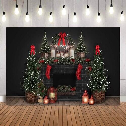 Merry Christmas Newborn Photography Backdrop Brick Fireplace Christmas Tree Background for Photo Studio Red Socks Newborn Baby