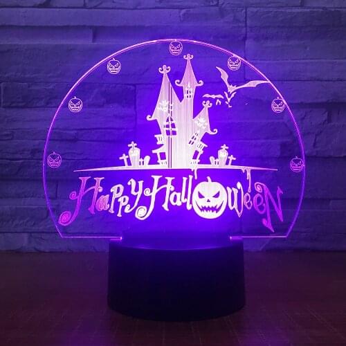 Happy Halloweens 7 Colors USB Visual Castle Bats Nightlight Desk Lamp 3D Led Home Decor Holiday Decor Light Fixtures Kids Gifts