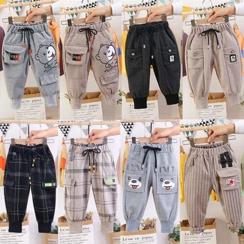 Cute Baby Clothes Childrens Bears Print Long Pants Fashion Cartoon Cotton Pockets Sports Boy Pants Kids Leggings