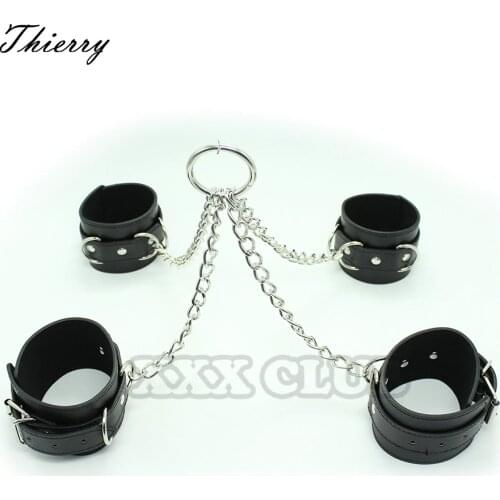 Thierry Erotic PU leather handcuffs wrist and ankle cuffs restraint adult game for couple and roleplay sex toys Free shipping