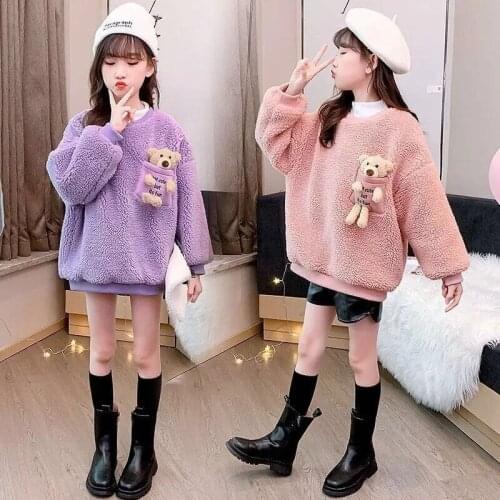 Boys' Girls' Hoodies Sweatshirts Babys Kids Outwear 2021 Bear Plus Velvet Thicken Winter Autumn Top Cotton Childrens Clothing