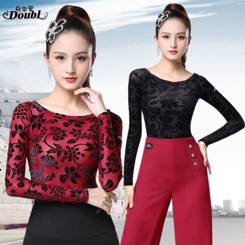 DOUBL 2020 Vogue Womens Latin Dancing Tops Wear Printing Female Adults New Ballroom Dance Long Sleeve Standard Practice Chacha