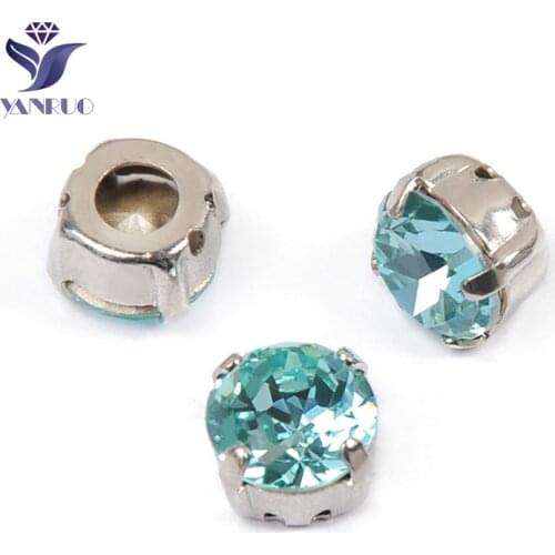 YANRUO 1357 All Sizes Aquamarine Brilliant Cut Crystal Fancy Stones Strass Point Back Sewn Rhinestones For Needlework