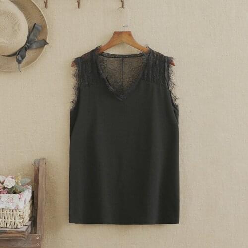 Plus Size T Shirt For Women 4XL 5XL 6XL Sleeveless High Quality Lace Stitching V-Neck Large Size Clothing Matching Undershirt