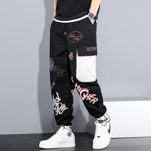 HOUZHOU Korean Streetwear Graffiti Print Cargo Pants Women Harajuku Oversized High Waist Black Joggers Sweatpants Gray Trousers