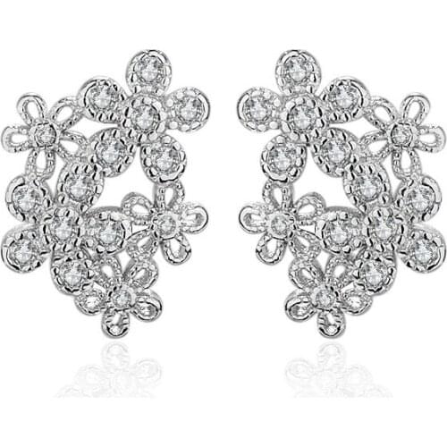 New 925 Sterling Silver Fashion Shiny Crystal Flower Women Gift Ladies`stud Earrings Jewelry Anti Allergy Drop Shipping Gift