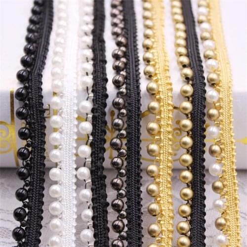 1yards White/black Pearl Beaded Lace Ribbon Trim Tape Fabric Ribbon Fabric Handmade Sewing Craft Materials Tassel Fringe Trim