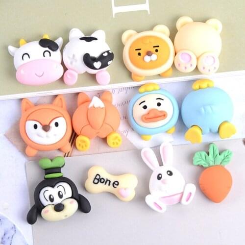 10Pcs Kawaii Cartoon Animals Flat back Resin Cabochon Flatbacks Fit Phone Decoration DIY Scrapbooking Jewelry Charms Accessories