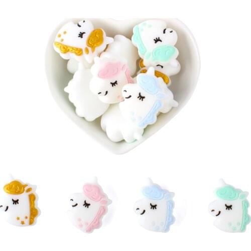 10pcs colorful Silicon Unicorn Beads 27mm Silicone Teething Beads Accessories silicone rodent DIY Pacifier Chain Pendant