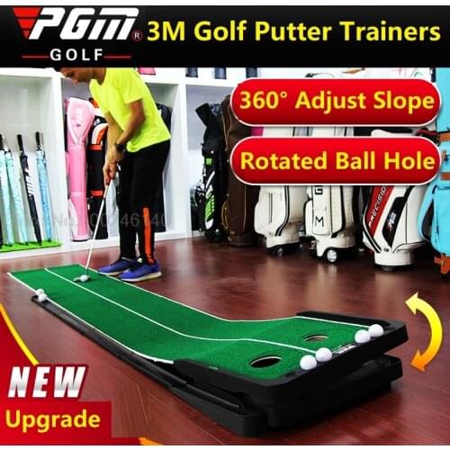 3M Golf Putting Mat Golf Putter Trainer Green Putter Practice Set Ball Return Mini Golfer Green Fairway 360° Adjustable Slope