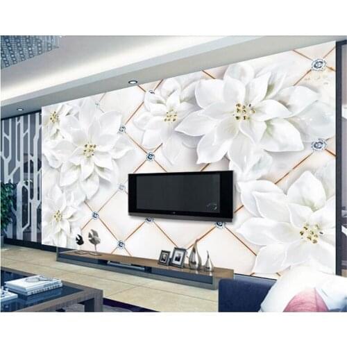 Beibehang Custom Any Size 3D Wall Mural Living Room, Modern Fashion White Floral 3d Soft Pack Jewelry Photo Mural 3d Wallpaper