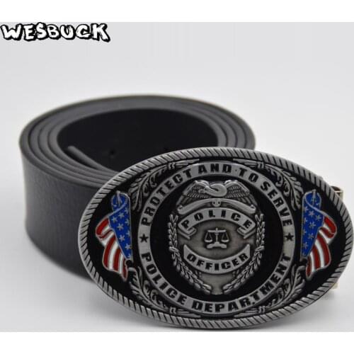 5 PCS MOQ WesBuck Brand Metal Police Officer Belt Buckles Vantage for Man Women Western Buckles With PU Belt
