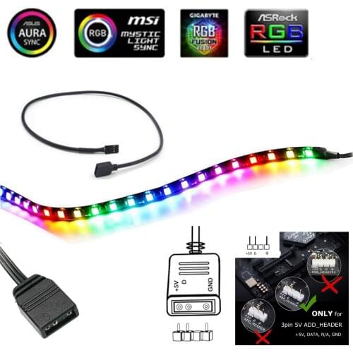 For 5V 3pin ARGB Header PC Case Asus Aura Sync Gigabyte RGB Fusion MSI Mystic Addressable Rainbow PC Digital LED Strip Tape